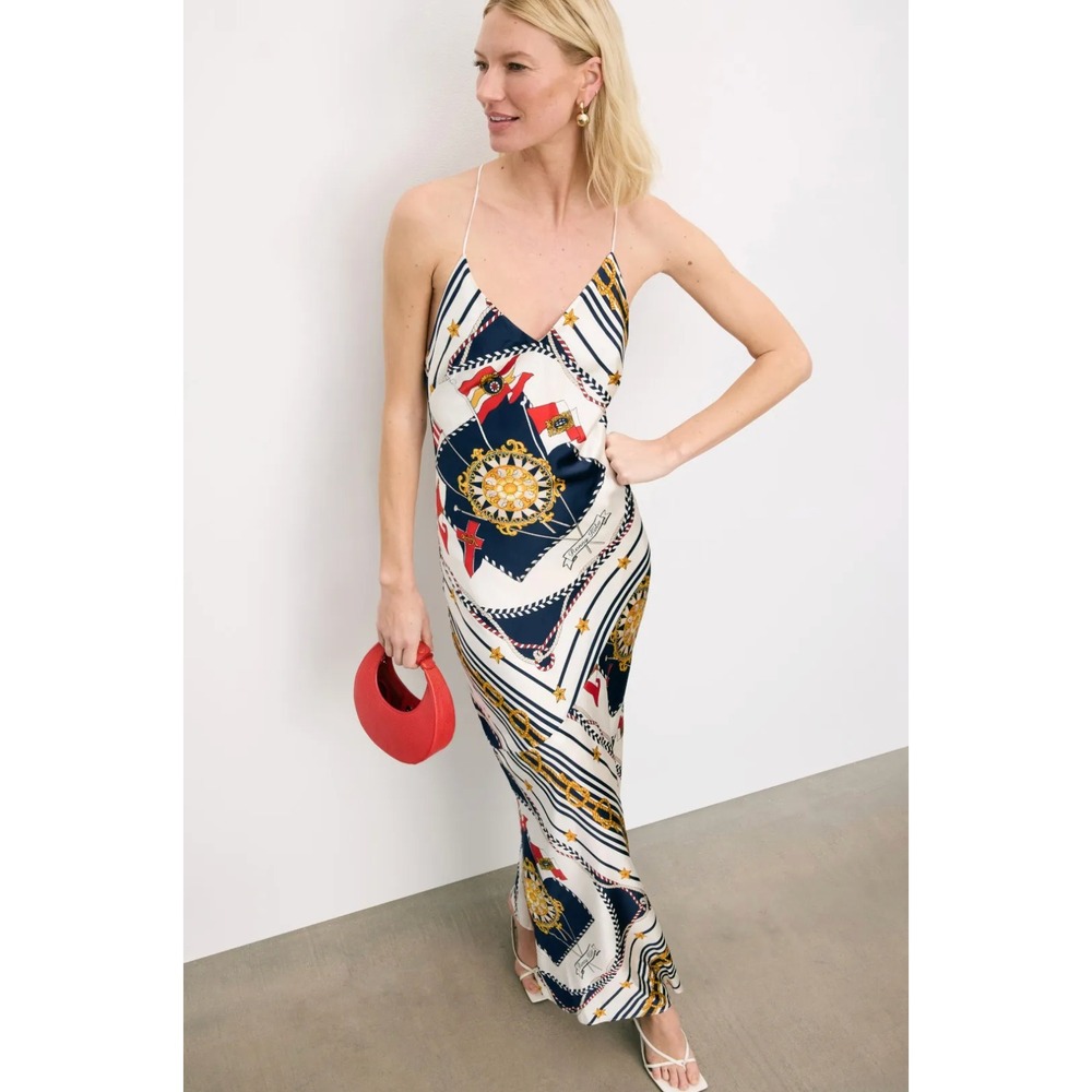 B1 Ronny Kobo Bethie Scarf Silk Maxi Dress XS Strappy Resort Vacation Summer